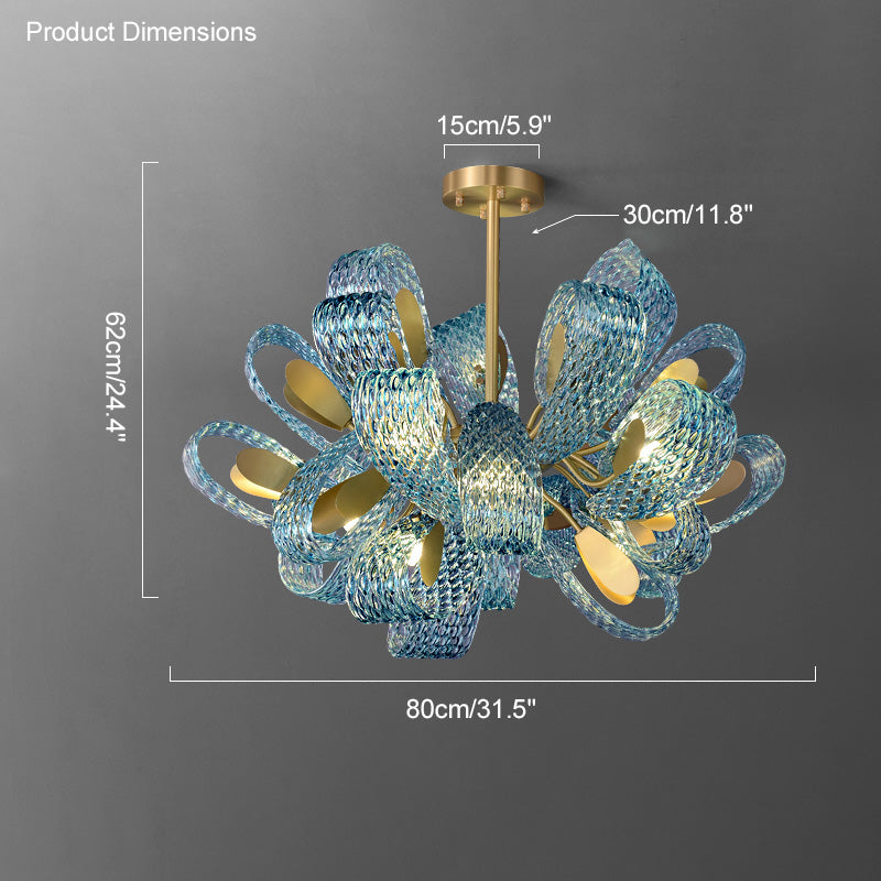 19-Light Glass Ceiling Fixture with Peacock Art Design for Dining Rooms & Large Spaces