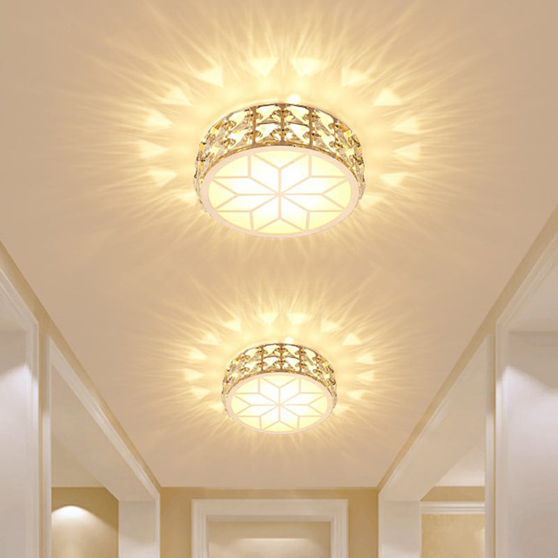 Round Crystal Flush Mount LED Ceiling Light 6" 8" Champagne Gold Modern Entryway Hallway Lighting Fixture Close to Ceiling Surface Mount