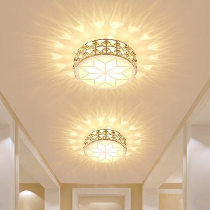 Round Crystal Flush Mount LED Ceiling Light 6" 8" Champagne Gold Modern Entryway Hallway Lighting Fixture Close to Ceiling Surface Mount