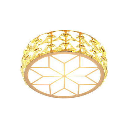 Round Crystal Flush Mount LED Ceiling Light 6" 8" Champagne Gold Modern Entryway Hallway Lighting Fixture Close to Ceiling Surface Mount