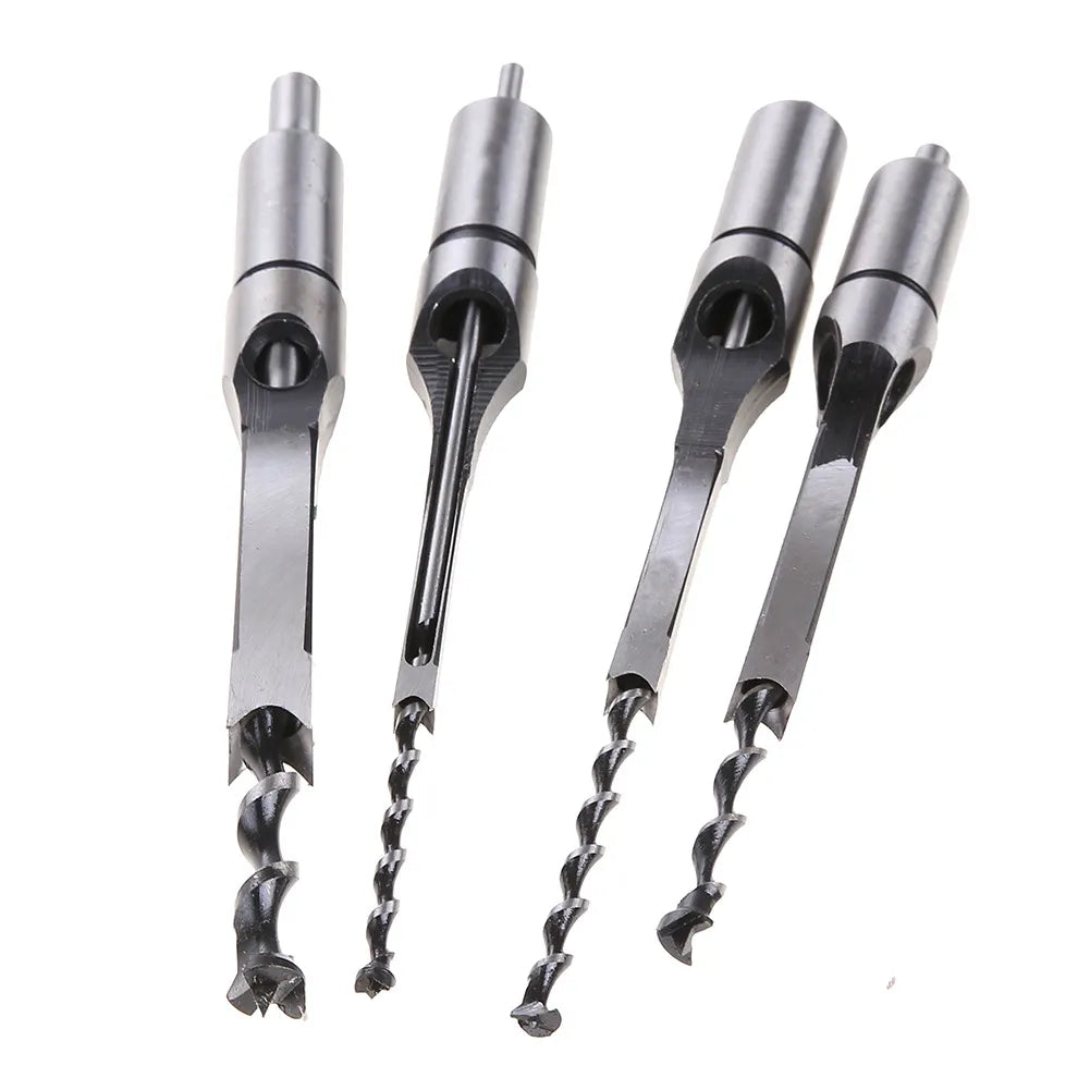 Mortising Drill Bit Set 4-Piece Square Hole Cutter Kit 1/4 to 1/2 Inch Sizes for Woodworking DIY Carpentry Projects Joinery Furniture Making