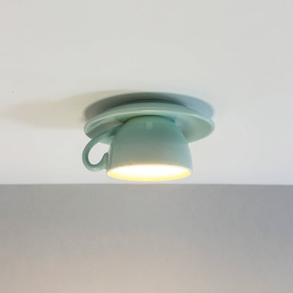 Plafonnier en céramique en forme de tasse à café – Montage encastré disponible en jaune, bleu, rose et autres coloris pour chambre, salle à manger et salon