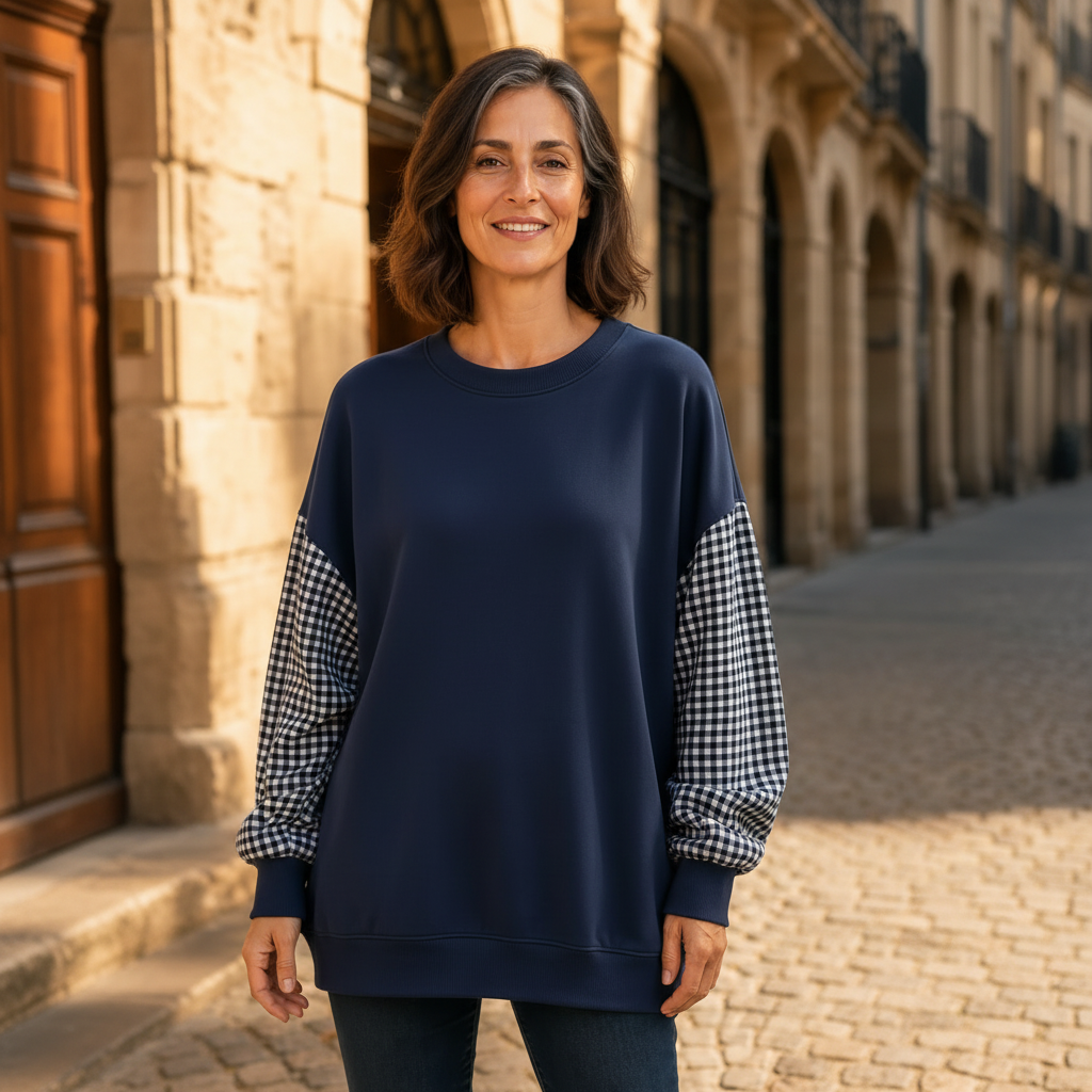 CHECKELLE – Relaxed Patchwork Crew Neck Top