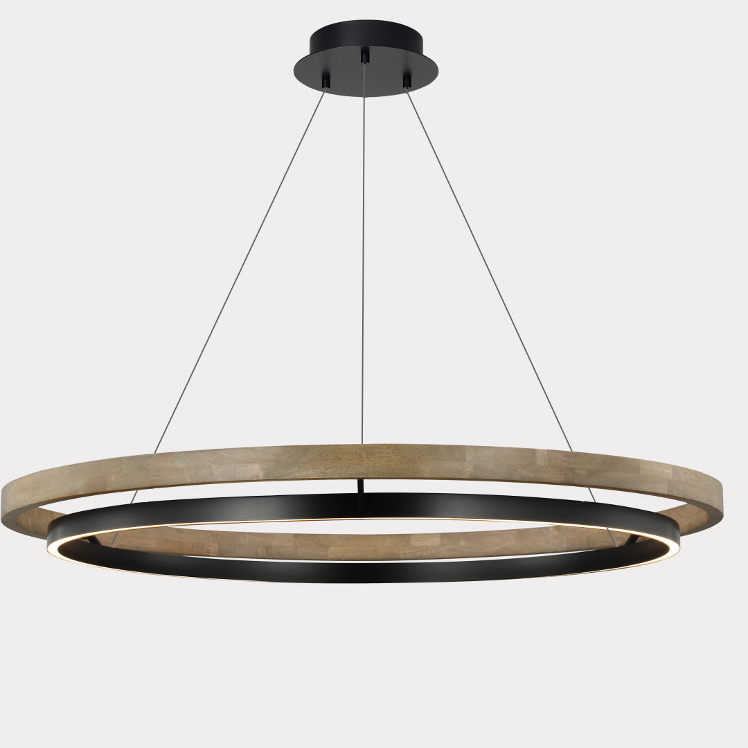 Circular Wood Ring Chandelier with LED Lighting 24-47 Inches Adjustable Height Farmhouse Dining Room Kitchen Island Ceiling Fixture