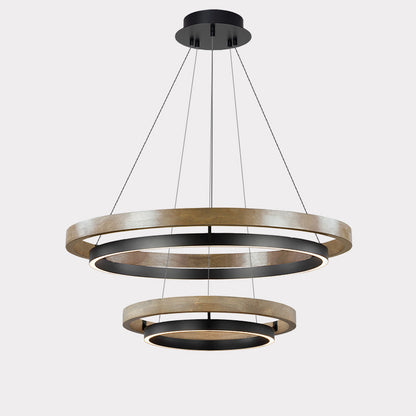 Circular Wood Ring Chandelier with LED Lighting 24-47 Inches Adjustable Height Farmhouse Dining Room Kitchen Island Ceiling Fixture