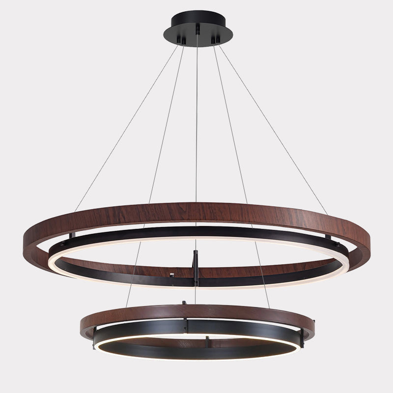 Circular Wood Ring Chandelier with LED Lighting 24-47 Inches Adjustable Height Farmhouse Dining Room Kitchen Island Ceiling Fixture