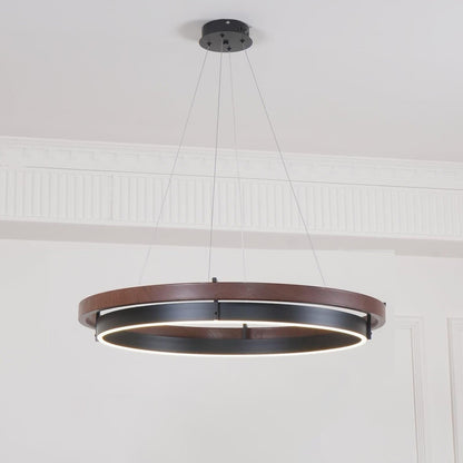 Circular Wood Ring Chandelier with LED Lighting 24-47 Inches Adjustable Height Farmhouse Dining Room Kitchen Island Ceiling Fixture