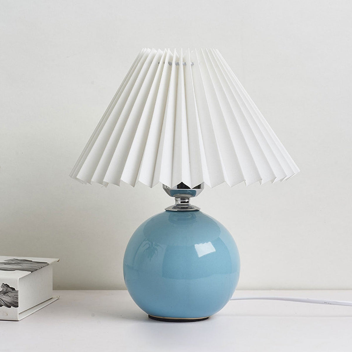 Ceramic Accent Lamp with Fabric Shade 11x9.5 in E26 Socket for Nightstand Desk Study Room Reading Light Modern Home Decor