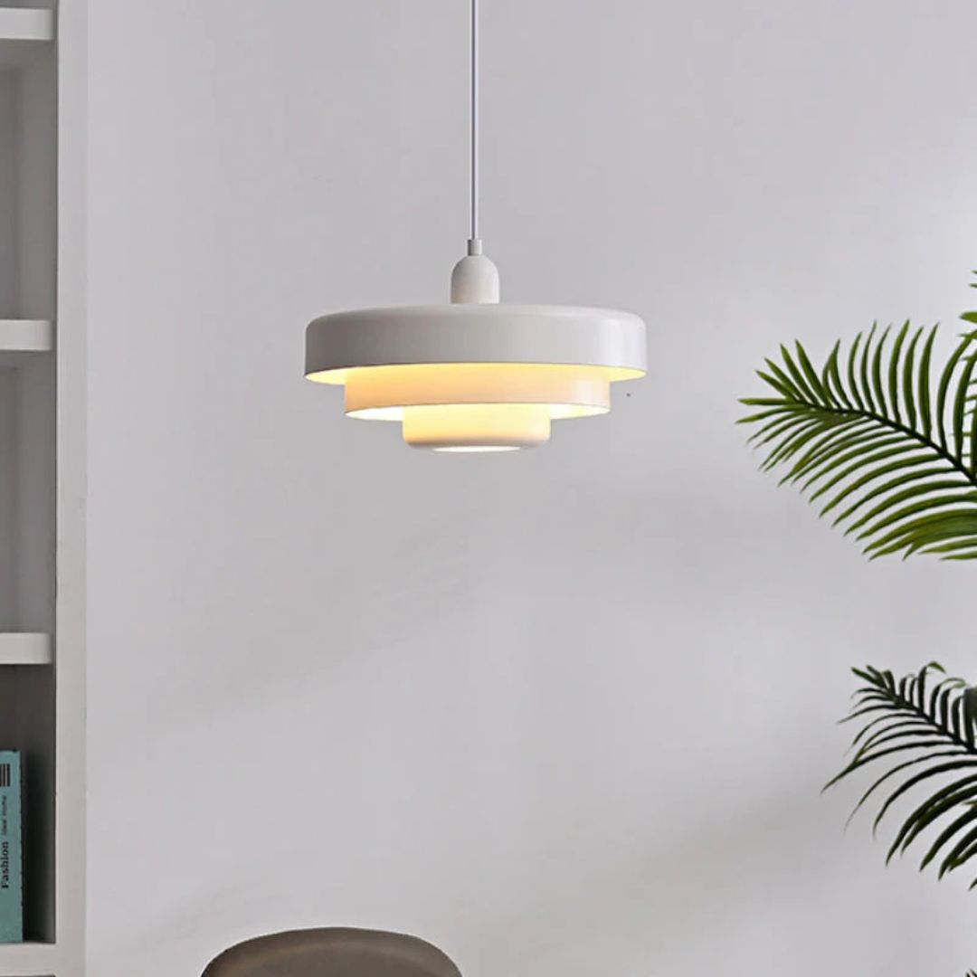 Hanging Iron Ceiling Fixture 14 Inch Layered Shade Height-Adjustable for Kitchen Dining Room Bedroom Modern Retro Downlight E27 Socket