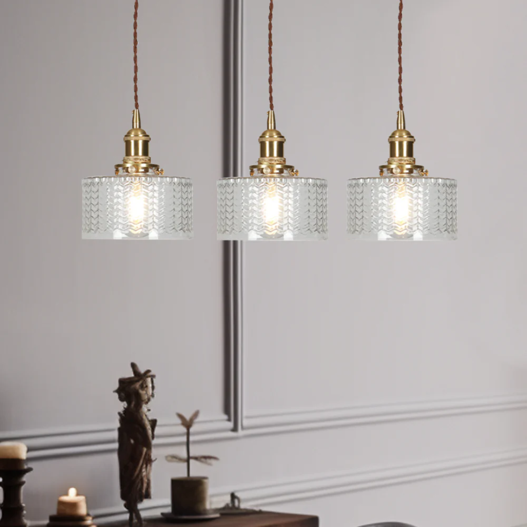Adjustable Drop Ceiling Light with Textured Glass Shade E27 Socket for Kitchen Island Dining Room Counter Breakfast Bar Scandinavian Modern
