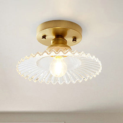 Ribbed Glass Ceiling Light Fixture 8.5-Inch Single-Bulb Semi-Flush Mount for Kitchen Dining Room Bedroom Hallway Entryway