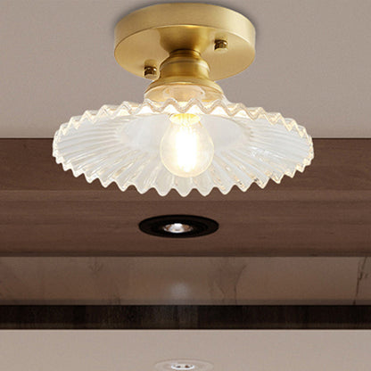 Ribbed Glass Ceiling Light Fixture 8.5-Inch Single-Bulb Semi-Flush Mount for Kitchen Dining Room Bedroom Hallway Entryway
