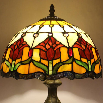 Stained Glass Table Lamp 18 Inch Height Multicolor Shade Bedside Reading Light E26 Socket Vintage Accent Lighting Decorative Bedroom Night L