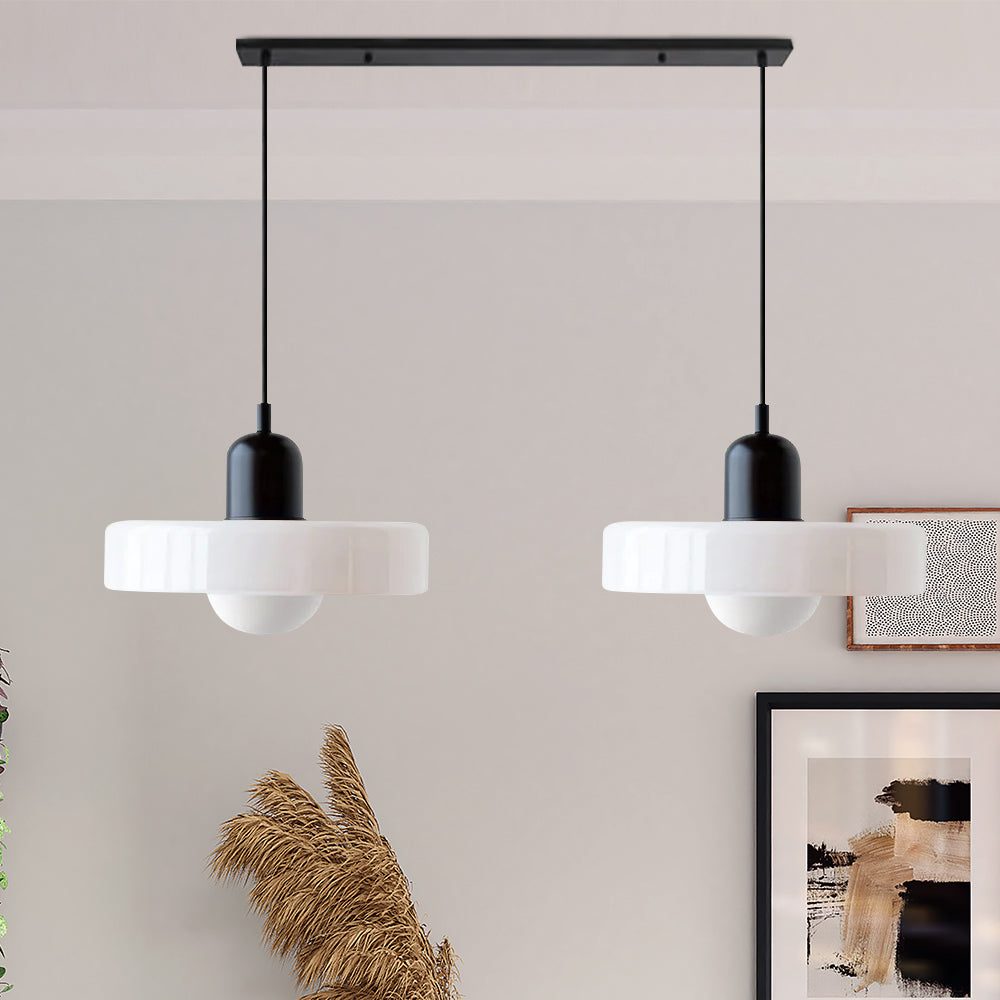 Dual-Shade Glass Hanging Light Fixture G9 Socket 14 Inch Ceiling Mount for Kitchen Island Dining Table Living Room Modern Overhead Lighting