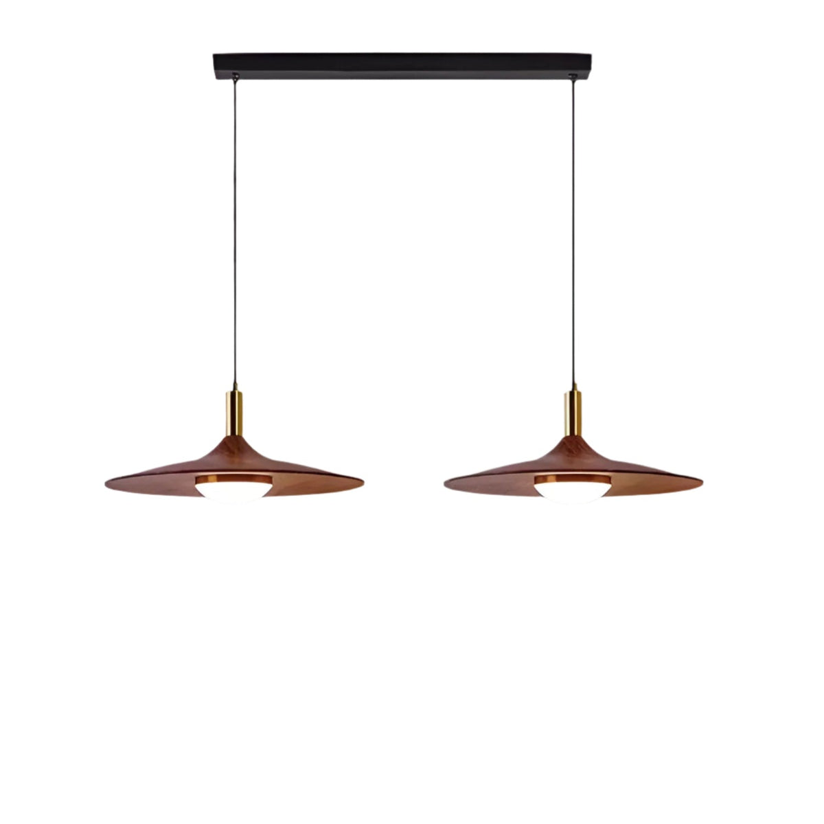 Sculptural Metal Shade Ceiling Fixture with Organic Wood-Tone Accent – 10 in or 14 in Drop Light for Island Counter Bar and Breakfast Nook –