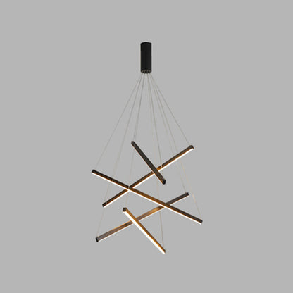Modern Linear LED Chandelier Black Metal Multi-Tier Pendant Light for Living Room Foyer Kitchen Island Dining Room