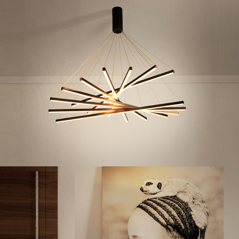 Modern Linear LED Chandelier Black Metal Multi-Tier Pendant Light for Living Room Foyer Kitchen Island Dining Room