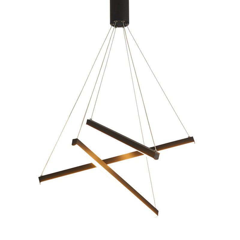 Modern Linear LED Chandelier Black Metal Multi-Tier Pendant Light for Living Room Foyer Kitchen Island Dining Room