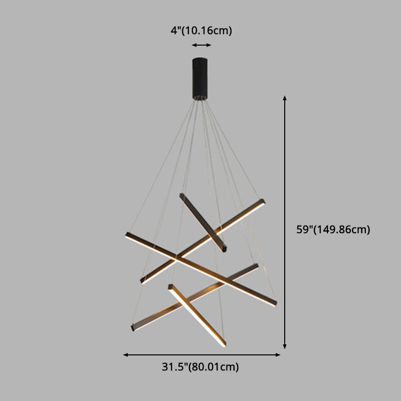 Modern Linear LED Chandelier Black Metal Multi-Tier Pendant Light for Living Room Foyer Kitchen Island Dining Room