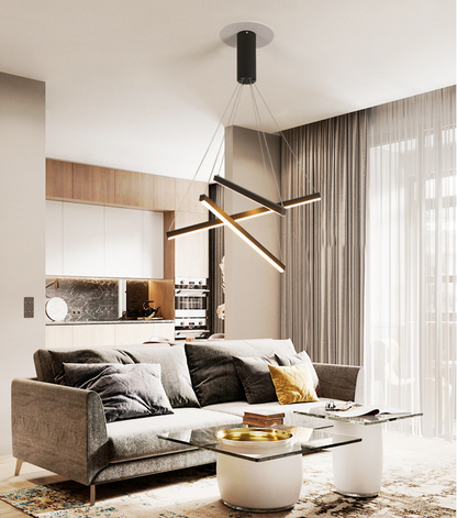 Modern Linear LED Chandelier Black Metal Multi-Tier Pendant Light for Living Room Foyer Kitchen Island Dining Room