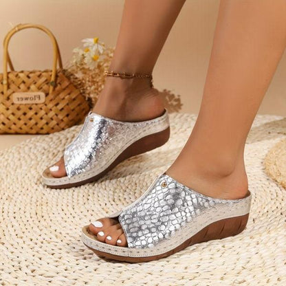 Women's Arch Support Slide Sandals – Cushioned Wedge Footbed for Plantar Fasciitis Relief, All-Day Comfort & Posture Alignment