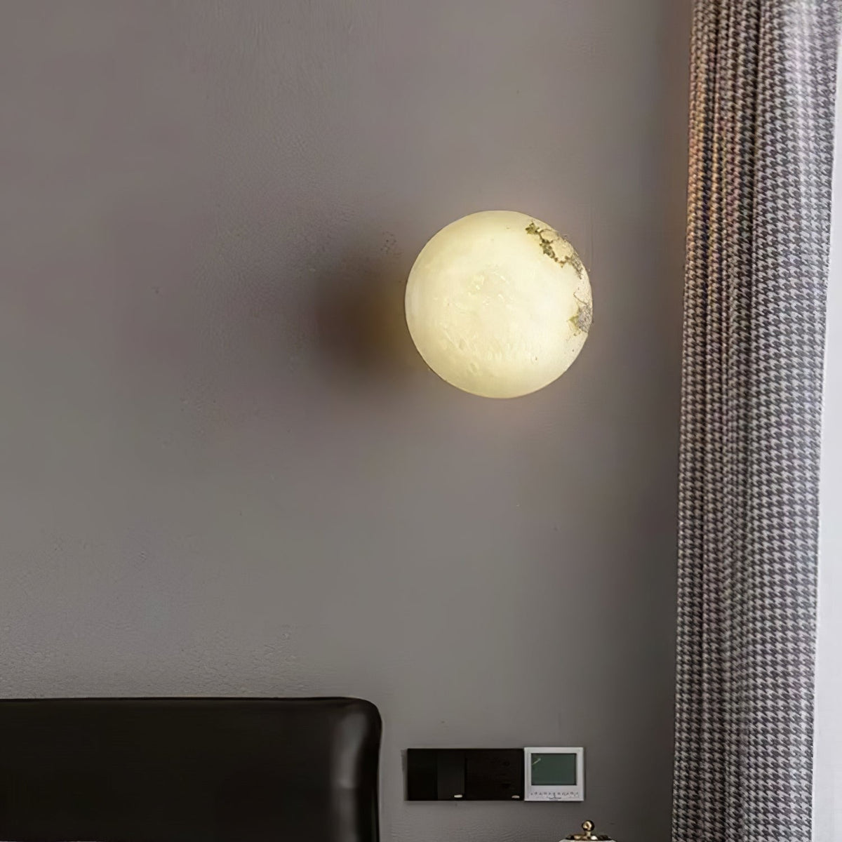 Compact Alabaster Sconce 5 in Globe Natural Stone Diffuser Modern Minimalist Lighting for Bedroom Hallway Entryway Accent Wall Mount Fixture