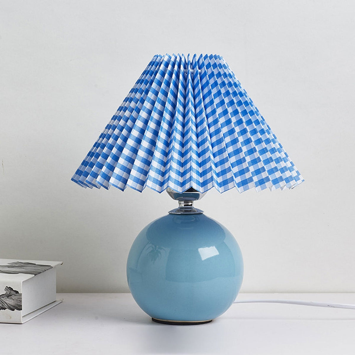 Ceramic Accent Lamp with Fabric Shade 11x9.5 in E26 Socket for Nightstand Desk Study Room Reading Light Modern Home Decor