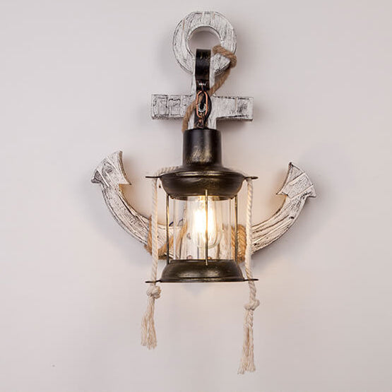 Industrial Wall Sconce Light Fixture with Glass Shade for Entryway Bedroom & Living Areas | Wood & Metal Accent Lighting E26 Socket