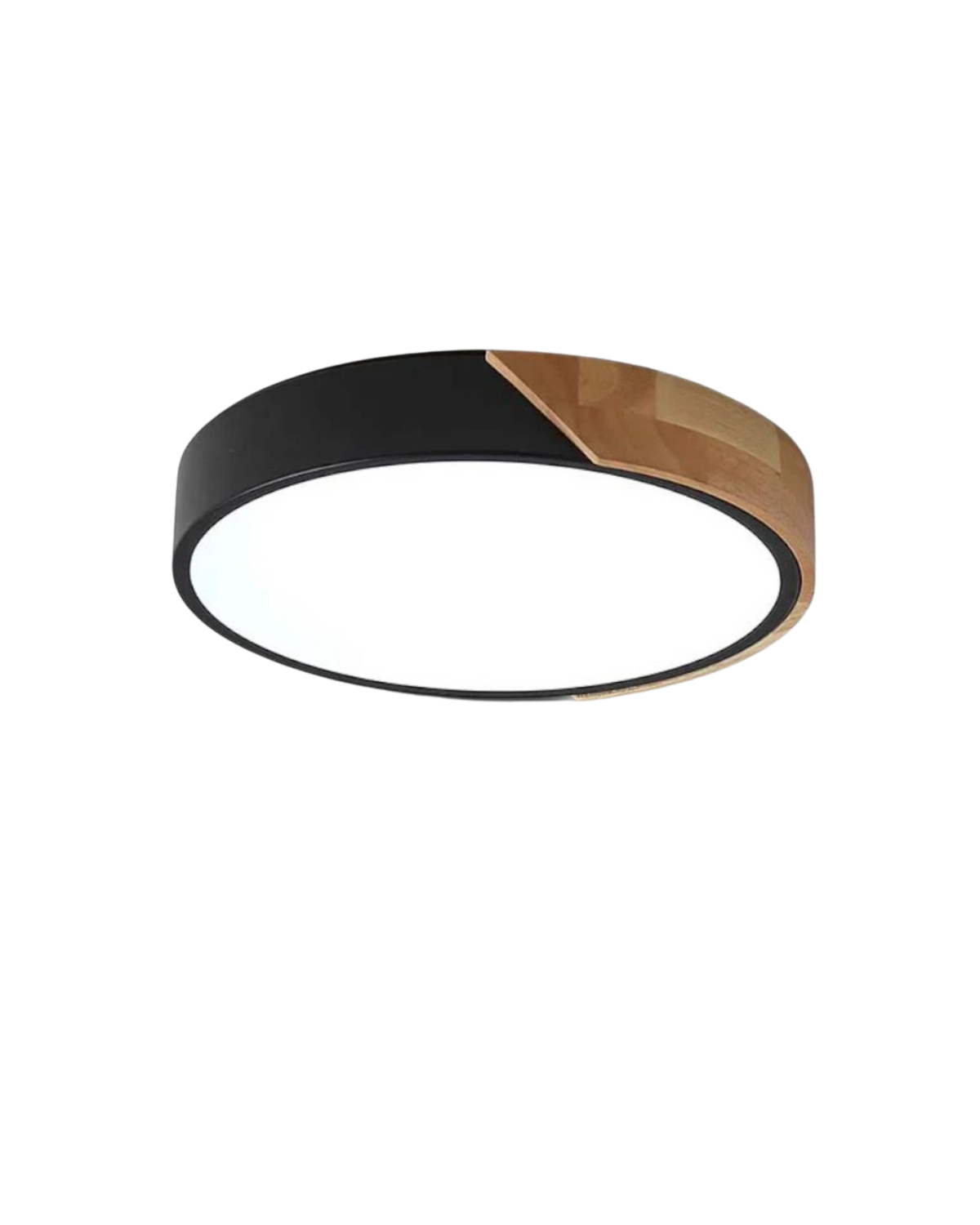 Round Flush Mount Ceiling Light with Wood Accent and Integrated LED – Modern Low Profile Fixture in 9, 12, 16, 20, and 24 inch Sizes for Liv