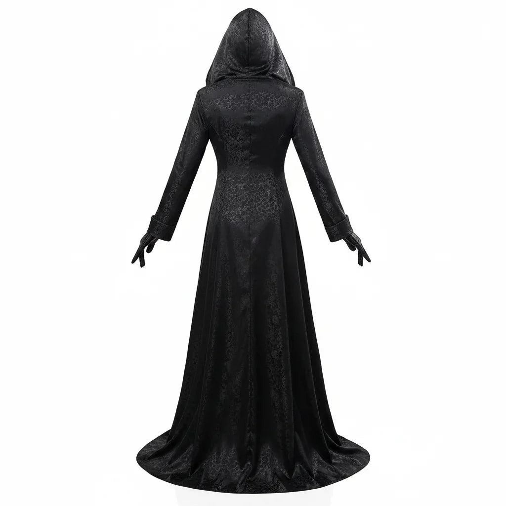Gothic Vampire Costume Set for Women with Dress Gown Coat Choker & Tattoos for Halloween Cosplay Conventions Horror Fans