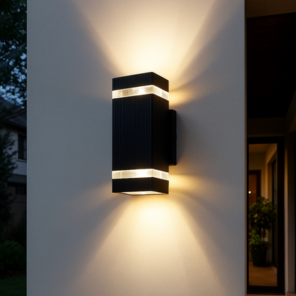 Exterior Sconce with Dual-Beam Illumination – Weatherproof Cylindrical Fixture for Entryways, Patios & Gardens – E27 Socket, IP65 Rating, Bl