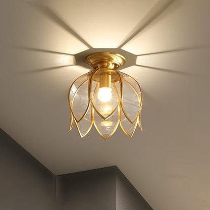 Flush Mount Ceiling Light with Clear Glass Shade in Antique Brass Finish – Single-Bulb Colonial Style for Hallways, Entryways & Bedrooms