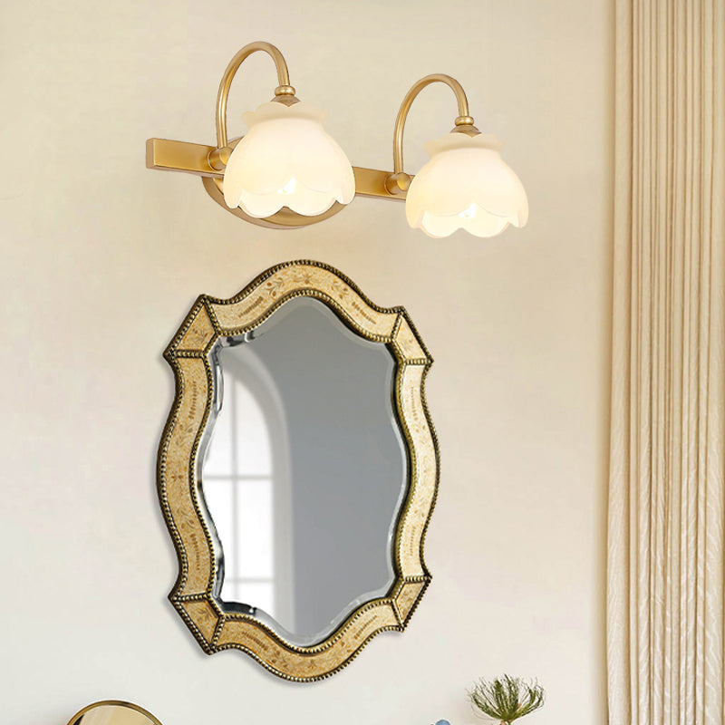 Colonial Wall Sconce Vanity Light with Floral Shades – Metal Frame in Antique Finish for Bathroom Mirror – G4 LED Compatible – 2, 3, or 4
