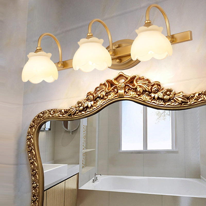 Colonial Wall Sconce Vanity Light with Floral Shades – Metal Frame in Antique Finish for Bathroom Mirror – G4 LED Compatible – 2, 3, or 4