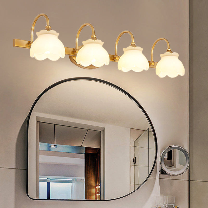 Colonial Wall Sconce Vanity Light with Floral Shades – Metal Frame in Antique Finish for Bathroom Mirror – G4 LED Compatible – 2, 3, or 4