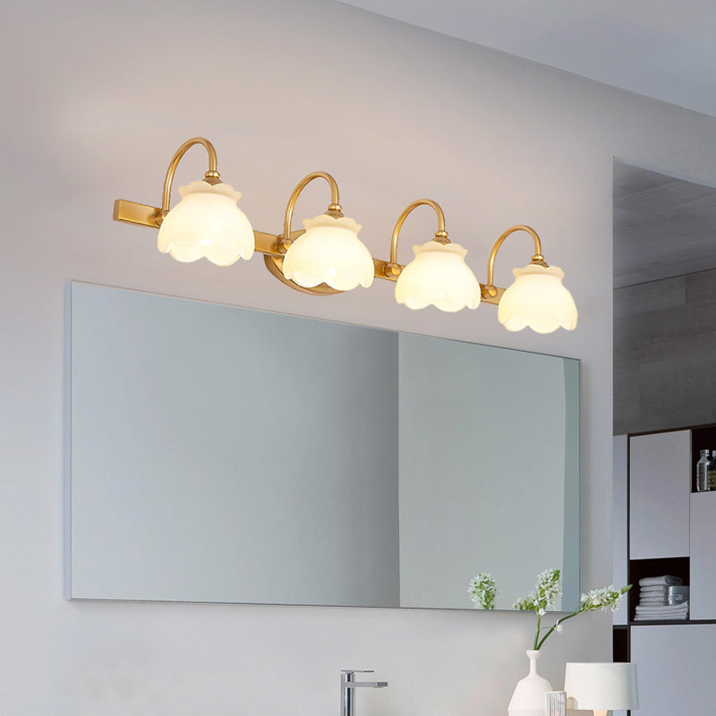 Colonial Wall Sconce Vanity Light with Floral Shades – Metal Frame in Antique Finish for Bathroom Mirror – G4 LED Compatible – 2, 3, or 4