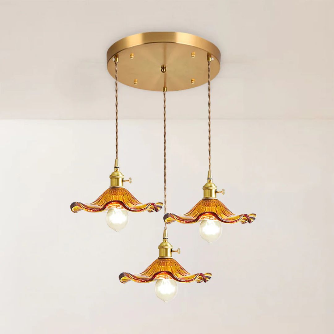 Glass Ceiling Light with Sculptural Ripple Edge – 9 in Hanging Fixture with Metal Hardware for Kitchen, Dining Area, or Bedroom – Adjustable