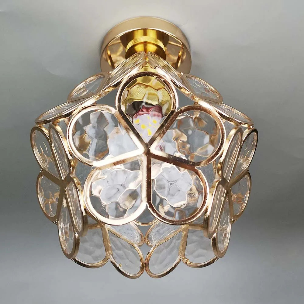Floral Ceiling Light with Acrylic Petals and Gold Accents for Bedroom, Hallway, Living Room