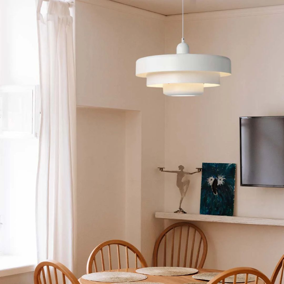 Hanging Iron Ceiling Fixture 14 Inch Layered Shade Height-Adjustable for Kitchen Dining Room Bedroom Modern Retro Downlight E27 Socket