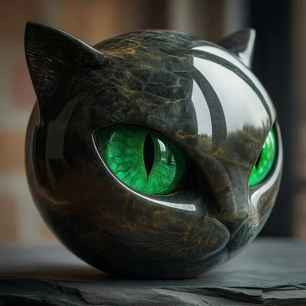 Glossy Resin Feline Figurine with Mesmerizing Gaze – Decorative Cat Statue for Desk, Shelf & Living Room Display – Modern Animal Sculpture A