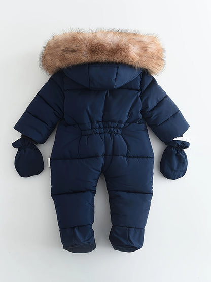 Insulated Infant Jumpsuit with Hood and Mittens for Stroller Trips | Cold Season One-Piece Outfit | Newborn Through 12 Months Gray Quilted B
