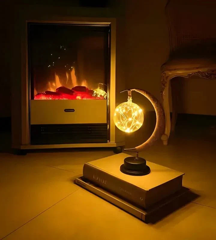 Lampe de table lune en verre avec lueur LED chaleureuse – Lampe d'appoint croissant à piles pour chambre, salon et table de chevet