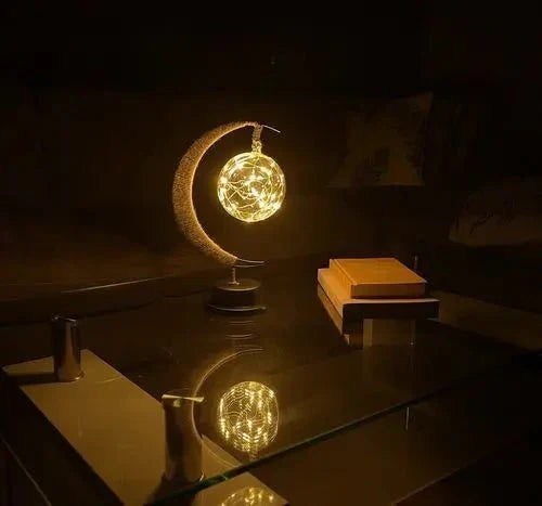 Lampe de table lune en verre avec lueur LED chaleureuse – Lampe d'appoint croissant à piles pour chambre, salon et table de chevet