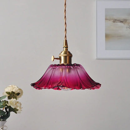 Fluted Glass Hanging Light 11-Inch Shade Burgundy Adjustable Drop Cord E27 Socket for Kitchen Island Dining Area Hallway Above Table Counter