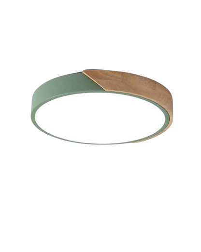 Round Flush Mount Ceiling Light with Wood Accent and Integrated LED – Modern Low Profile Fixture in 9, 12, 16, 20, and 24 inch Sizes for Liv