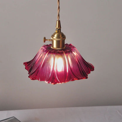 Fluted Glass Hanging Light 11-Inch Shade Burgundy Adjustable Drop Cord E27 Socket for Kitchen Island Dining Area Hallway Above Table Counter