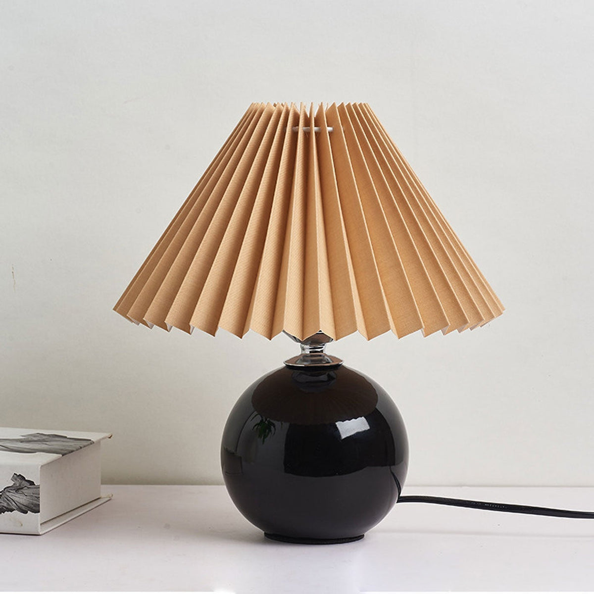 Ceramic Accent Lamp with Fabric Shade 11x9.5 in E26 Socket for Nightstand Desk Study Room Reading Light Modern Home Decor