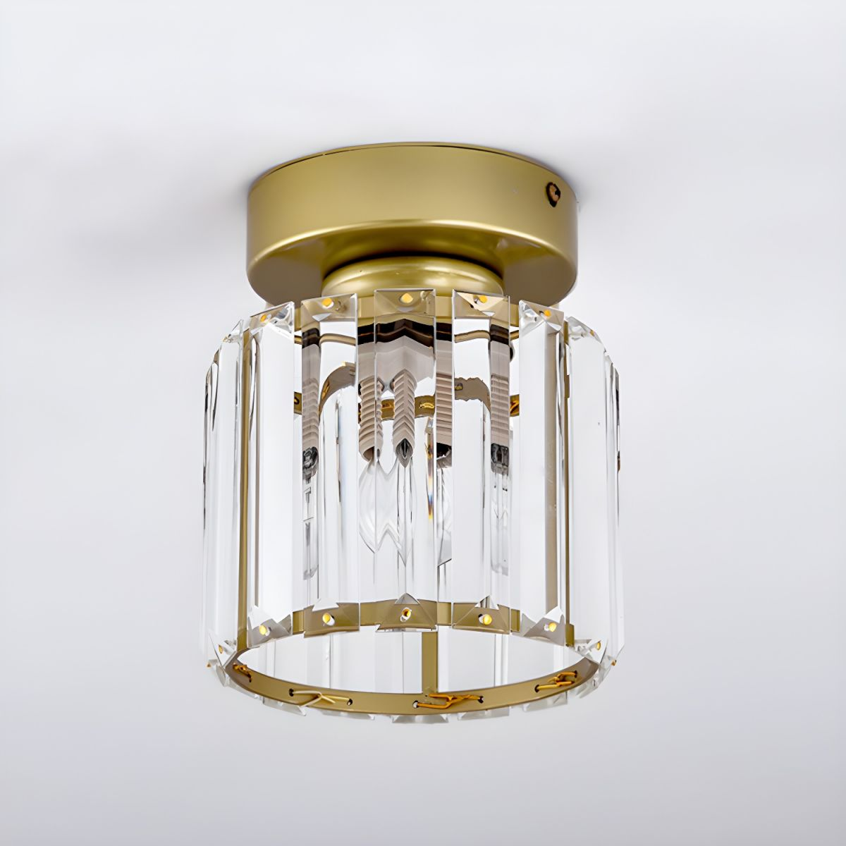Flush Mount Crystal Light Fixture E27 Socket Black Gold for Bedroom Living Room Hallway Indoor Home Décor Compact Reflective Shade Elegant A