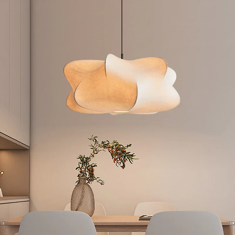 Flowing Silk Shade Overhead Light Fixture 12 in Taupe E27 Socket for Dining Room Living Room Bedroom Ambient Glow Modern Minimalist Organic
