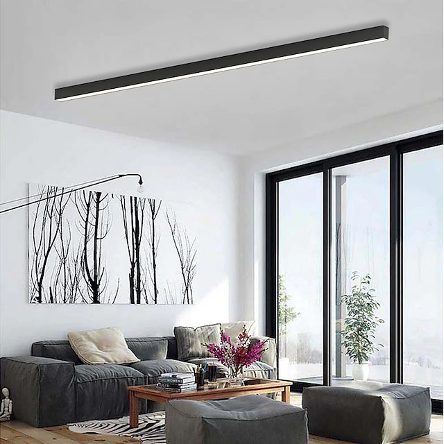 Plafonnier LED linéaire à montage encastré de 47 pouces, luminaire noir pour chambre, salon, couloir, éclairage domestique minimaliste contemporain